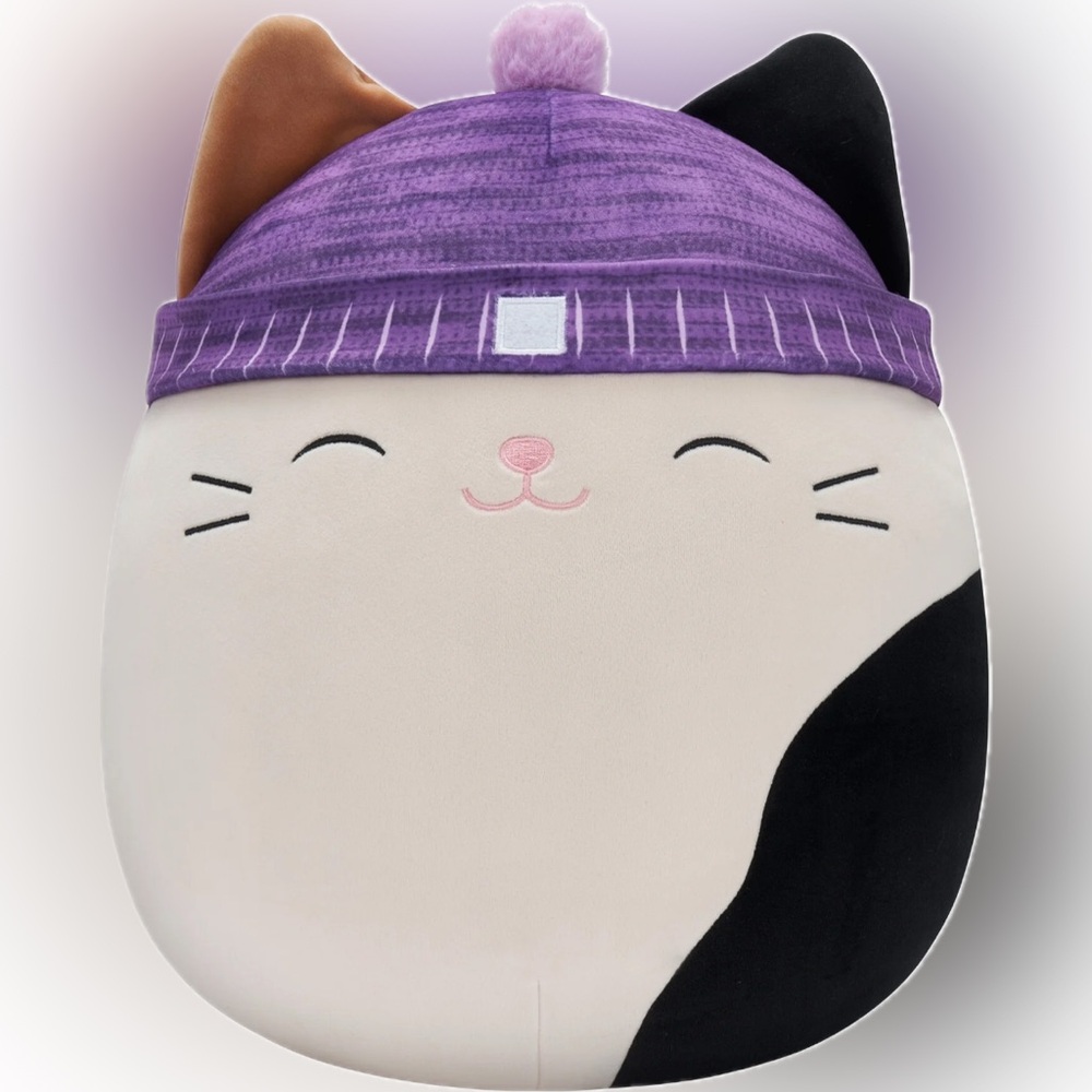 Squishmallows NWT Cam the Cat 14” Purple Beanie Original Calico